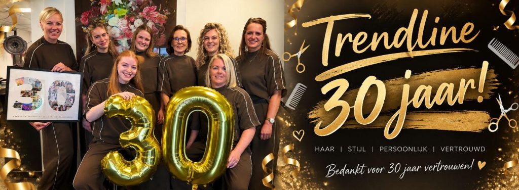 Het team van Kapsalon Trendline Bodegraven viert 30 jaar